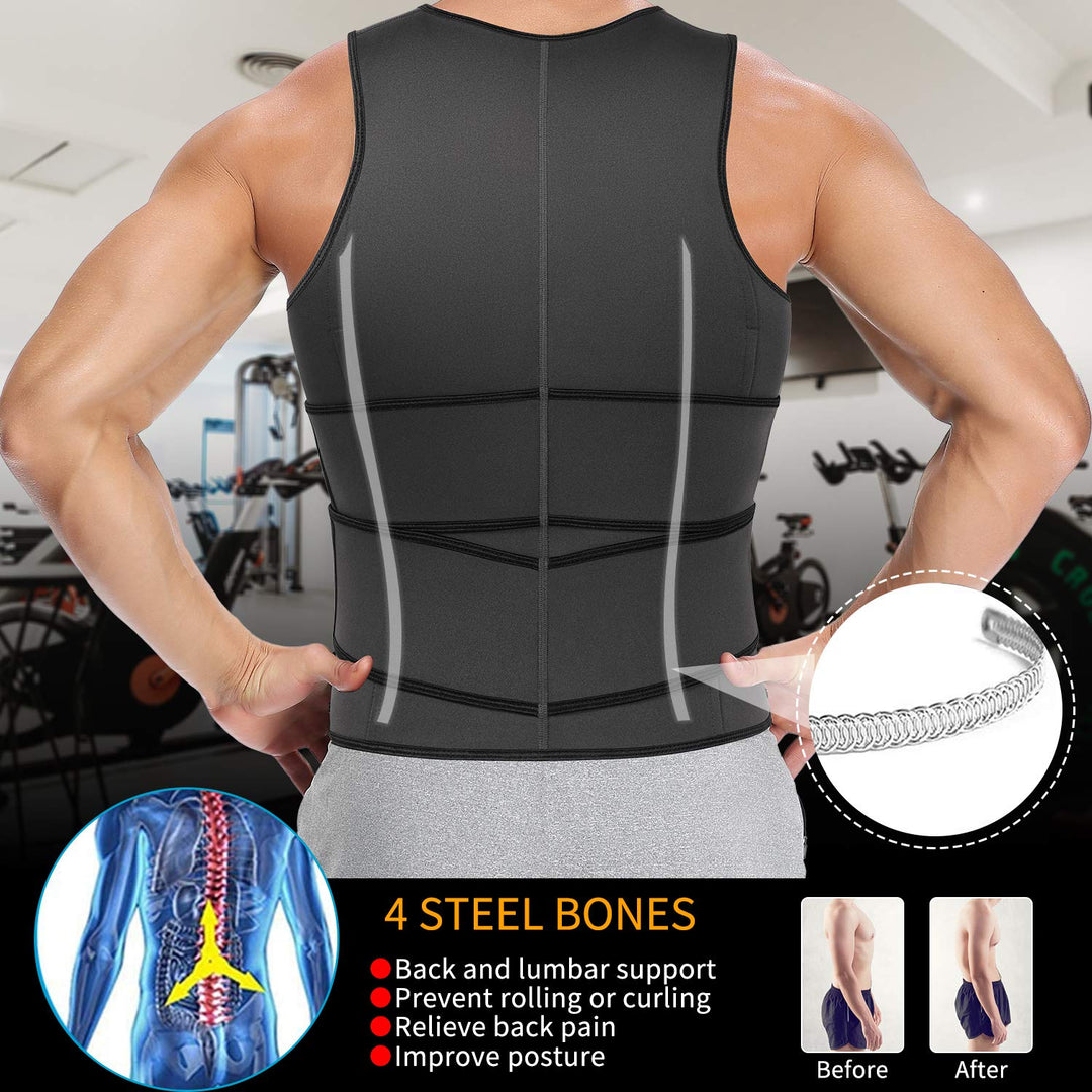 Sauna Waist Trainer Vest for Men Sweat Vest with Double Belt Workout Neoprene Body Shaper Tank Top,Gray XL