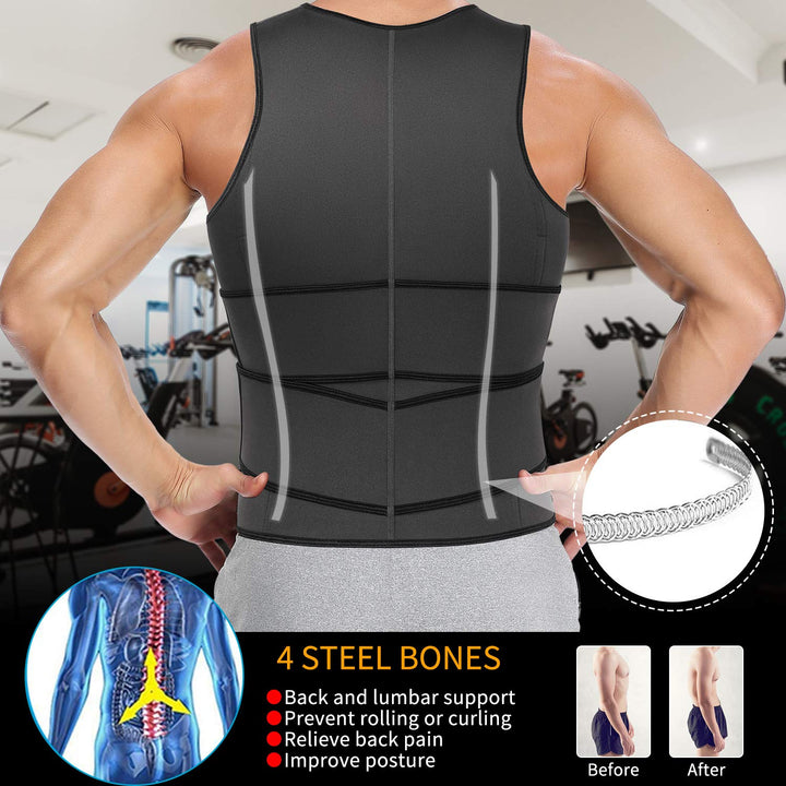 Sauna Waist Trainer Vest for Men Sweat Vest with Double Belt Workout Neoprene Body Shaper Tank Top,Gray XL