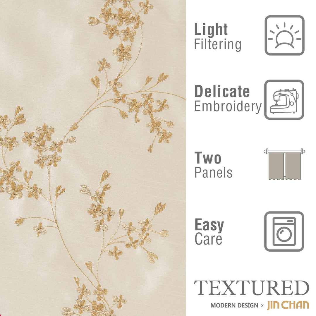 jinchan Floral Curtains Embroidered Curtains for Living