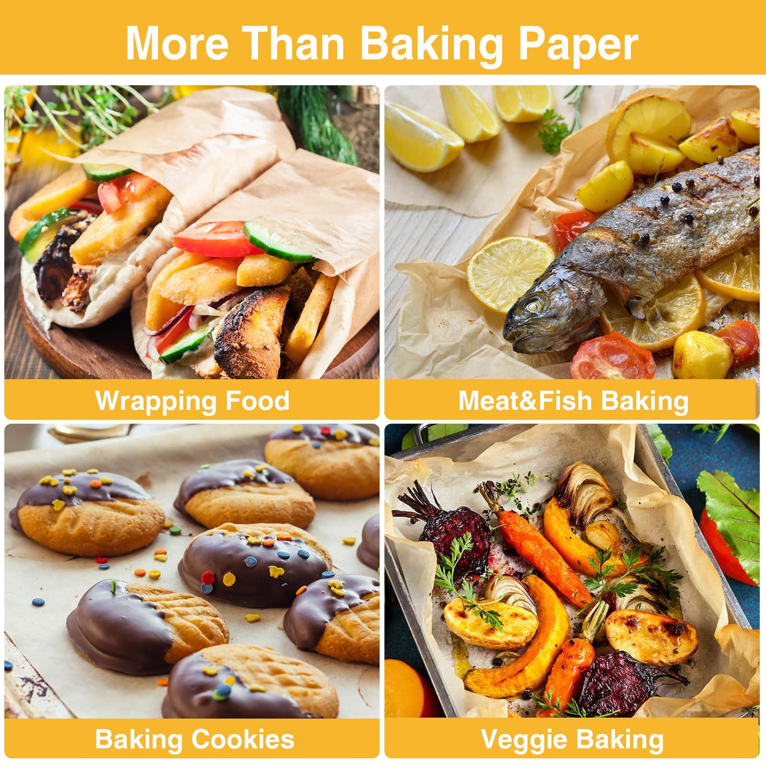 300 PCS Parchment Paper Sheets - 12x16 Inch No Chemical Non-Stick Unbleached Pre-Cut Parchment Paper with a Silicone Brush, for Baking Grilling Air Fryer Steaming Bread Cup Cake Cookie