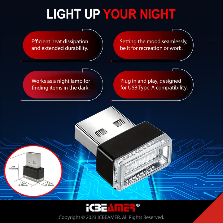 1 pc Blue Color Universal USB Interface Plug-in Miniature Night Light LED for Car Interior and Trunk Ambient Atmosphere