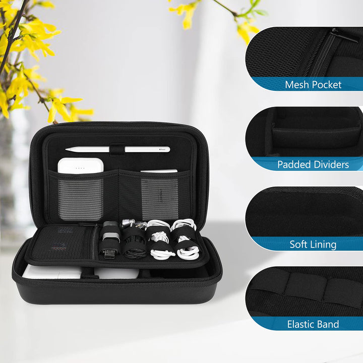 Hard Travel Electronic Organizer Case for MacBook Power Adapter Chargers Cables Power Bank Apple Magic Mouse Apple Pencil USB Flash Disk SD Card Small Portable Accessories Bag -L, Black