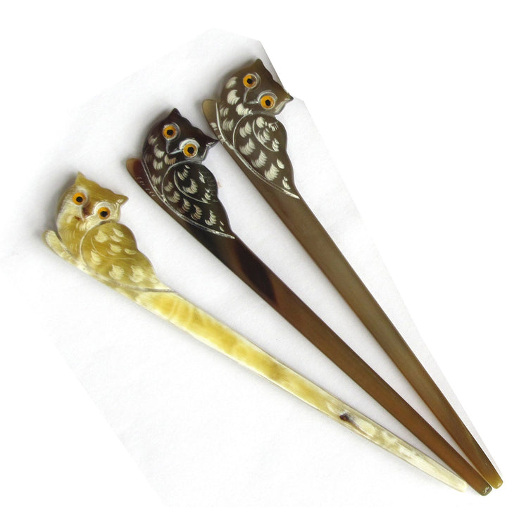 Translucent Owl Buffalo Horn Left Hand Hair Stick, Hairstick, Hair Pin, Hairpin, Hair Accessories, Handmade 6.10