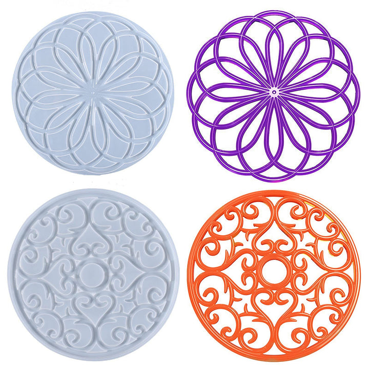Coaster Resin Molds 2pcs Large Silicone Coaster Molds with Design 3D Mandala Flower Geode Tray Epoxy Molds Silicone Trivet Mats Resin Casting Mold