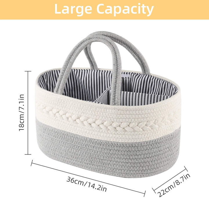 Baby Diaper Caddy Organizer, Portable Diaper Caddy Basket for Baby Boys and Girls, Cotton Rope Diaper Basket Organizer - Baby Basket with Compartments (Grey)