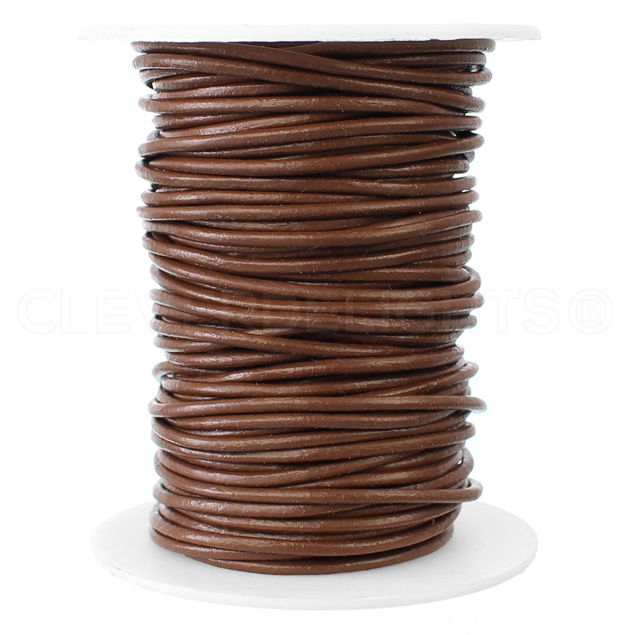 Genuine Brown Leather Cord - 2mm Round - 75 Feet