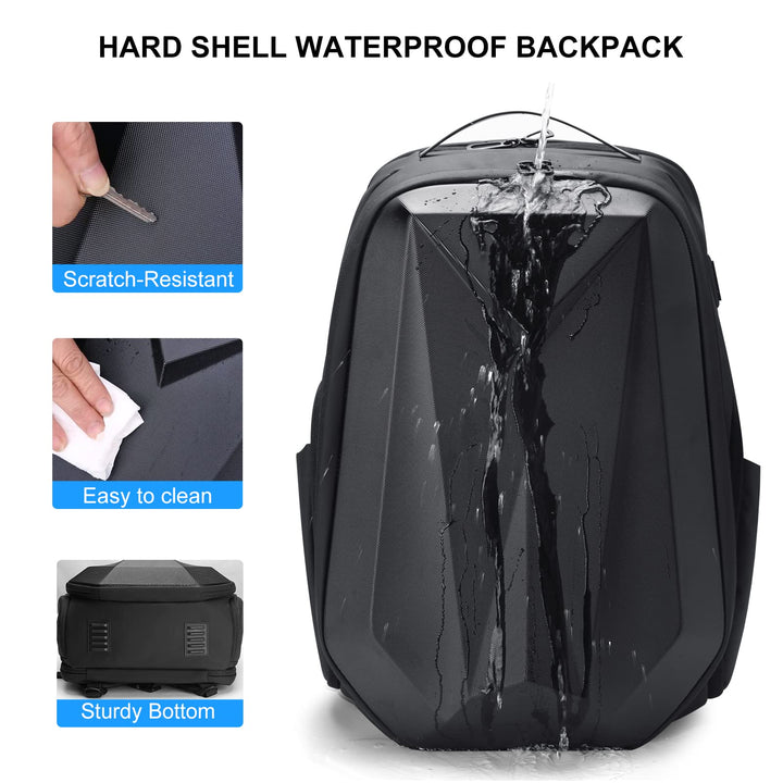 Travel Laptop Backpack for Men,Water Resistant Hard Shell Backpack 15.6 Inch with USB Charging Port,Business Computer Backpack for Work/College,Black