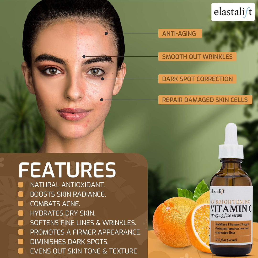 Bonus size 1.75 fl oz Vitamin C Serum for Age Spots, Wrinkles, Expression Lines. Anti-Aging Serum w/Vitamin C &amp; Hyaluronic Acid brightens skin &amp; helps promote a healthier skin complexion