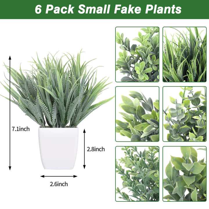 6 Pack Small Fake Plants for Bedroom Aesthetic Mini Artificial Greenery Potted Plants Faux Eucalyptus Plant for Home Décor Indoor Bathroom Living Room Office Desk Decorations