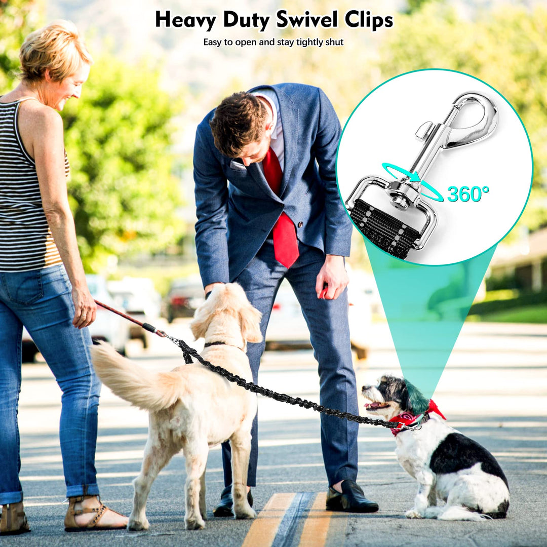 2 Dog Leash, 360° Swivel No Tangle Double Dog Walking &amp; Training Leash, Comfortable Shock Absorbing Reflective Bungee Lead Walk 2 Dogs with Ease