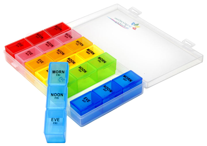 Rainbow Weekly Pill Organizer with Snap Lids| 7-day AM/