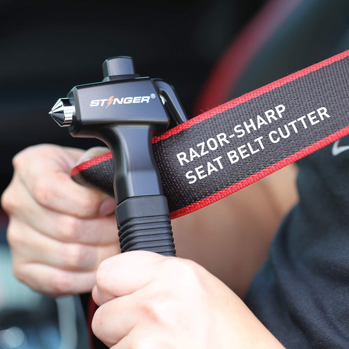 Super Duty Car Emergency Escape Tool, Hardened Carbon Steel Vehicle Safety Hammer, Spring Loaded Window Breaker, Razor Sharp Seat Belt Cutter, Auto Accident Life-Saving Rescue Tool (Black)