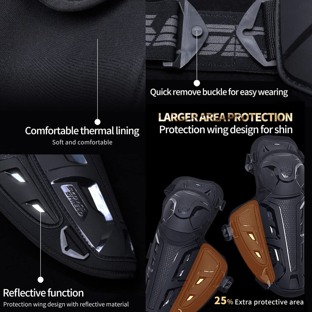 4Pcs Knee-and-Shin Guards Elbow Guards Anti-slip for Men 2 in 1 Protector Adjustable Powersport Protection/Motorbike/Racing/Motorcycle/Cycling