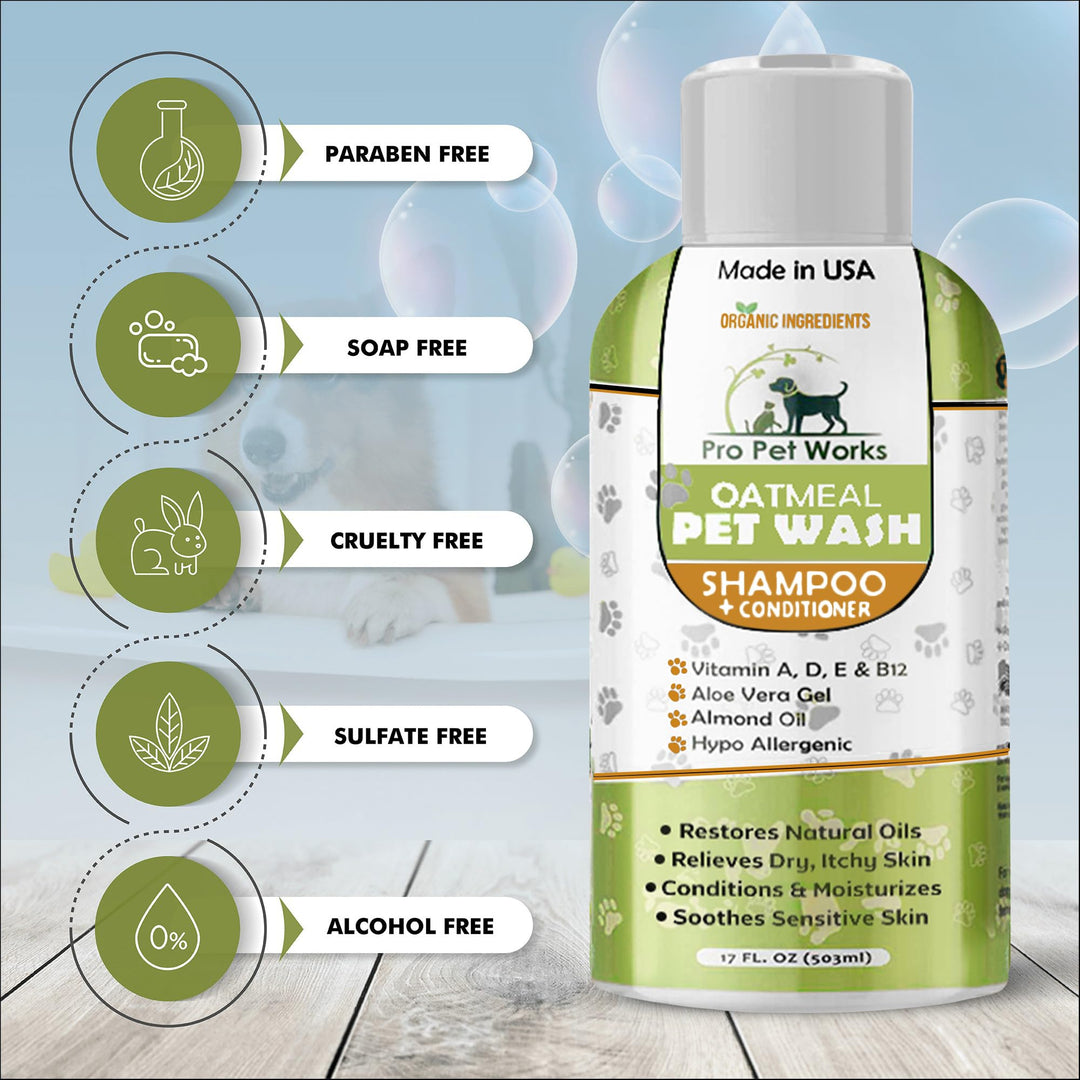 Oatmeal Dog Shampoo &amp; Conditioner 17oz [USA] 5 in 1 Plant-Based Organic Sulfate-Free Soap-Free-Tearless Moisturizer for Dandruff Allergies &amp; Itchy Dry Sensitive Skin-Puppy Grooming []