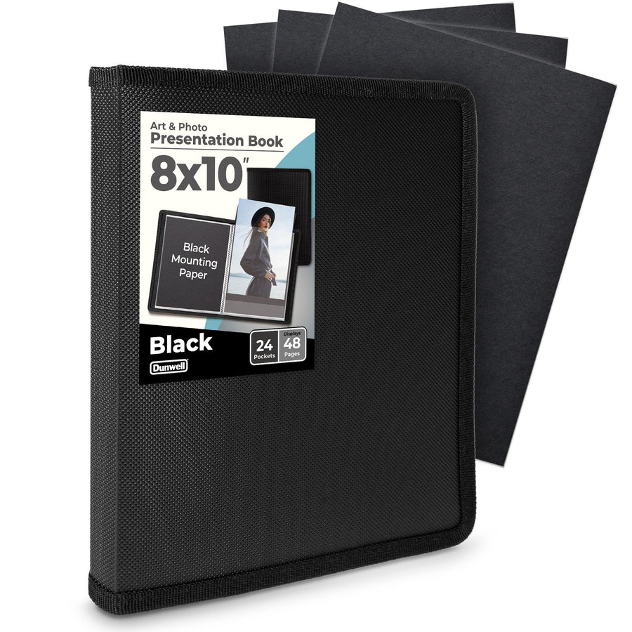 Photo Album 8x10 (Black) with Black Mounting Paper, 8 x 10 Photo & Art Portfolio Presentation Book, 24 Clear Sleeves, Each Shows 48 Pages, Professional Photography Book for Pictures, Artwork