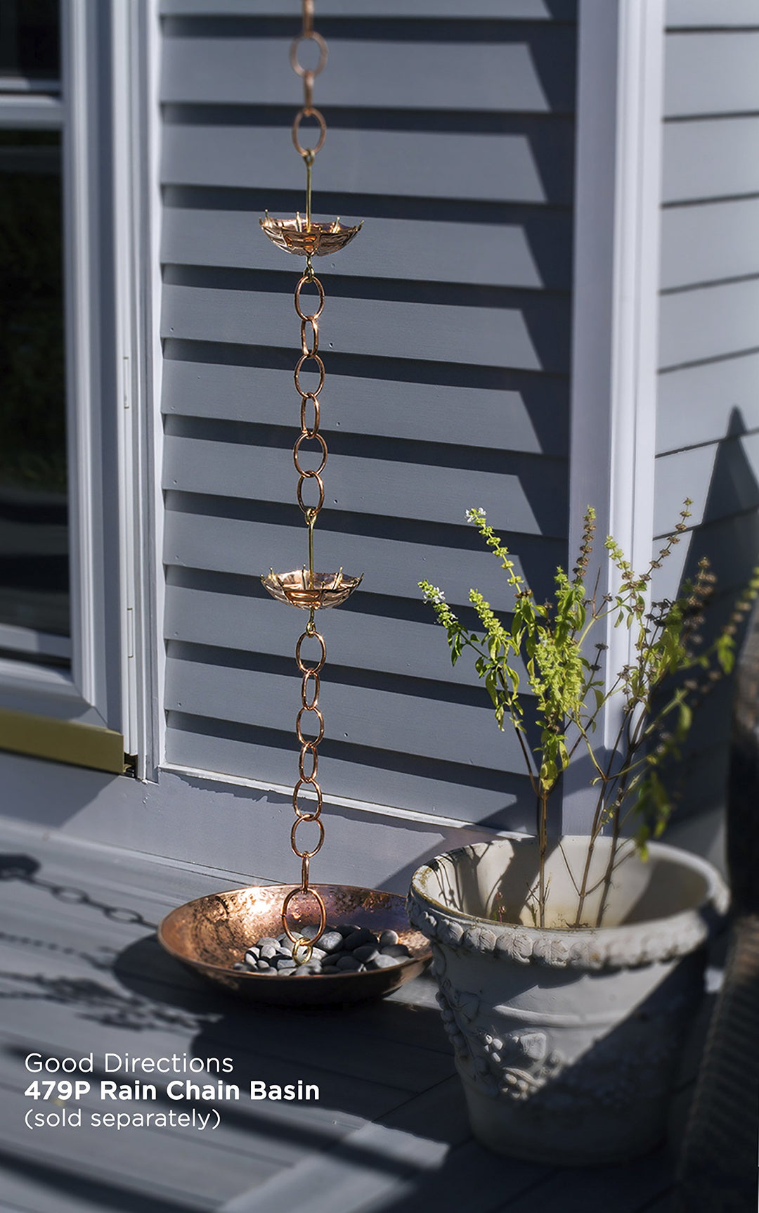 486P-8 Rain Chain, 8-1/2 Feet Long, Extra Large Umbrellas, 100% Pure Copper