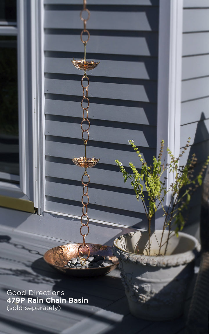 486P-8 Rain Chain, 8-1/2 Feet Long, Extra Large Umbrellas, 100% Pure Copper