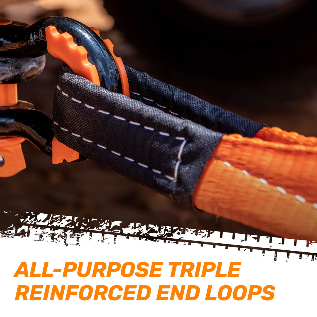Tow Strap | 3 x 20 ft. Off Road Recovery Rope | 30,180 lb Break Strength Capacity | Heavy Duty Winch Strap with Triple Reinforced End Loops | Essential Recovery Kit for Getting Unstuck