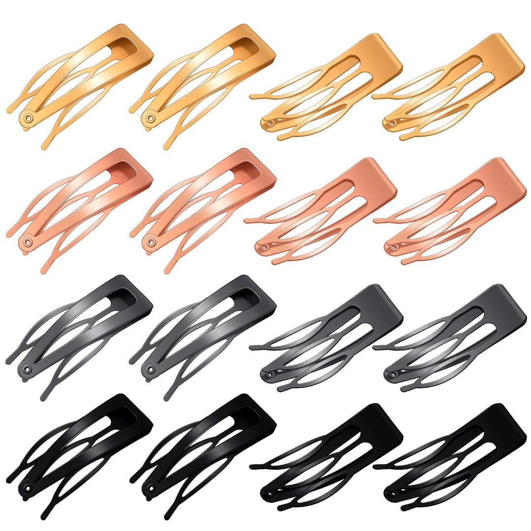 32 Pieces Snap Hair Clips Double Grip Hair Clips Metal Snap Clips for Hair Snap Hair Barrettes for Women (Black, Rose Gold, Gold, Gun Black)