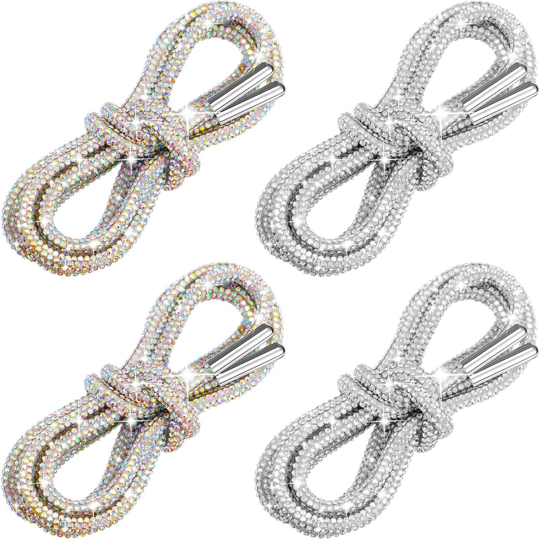 4 Piece Rhinestone Shoe Laces Crystal Glitter Rope Bling Hoodie String Rhinestone Glitter Rope for Sneakers Sweatpants (White, AB Color)