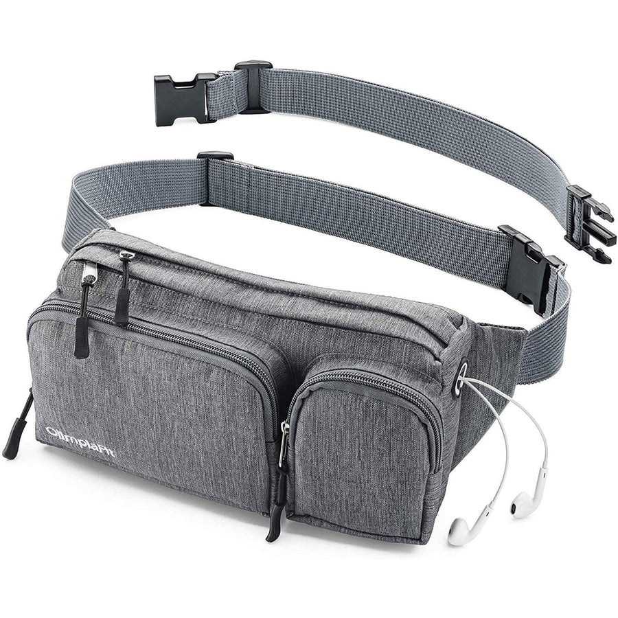 Fanny Pack for Women and Men - Waist Bag w/ 6 Anti-Theft Pockets & Plus Size Belt Extension - Water Resistant Travel Accessories - Gray