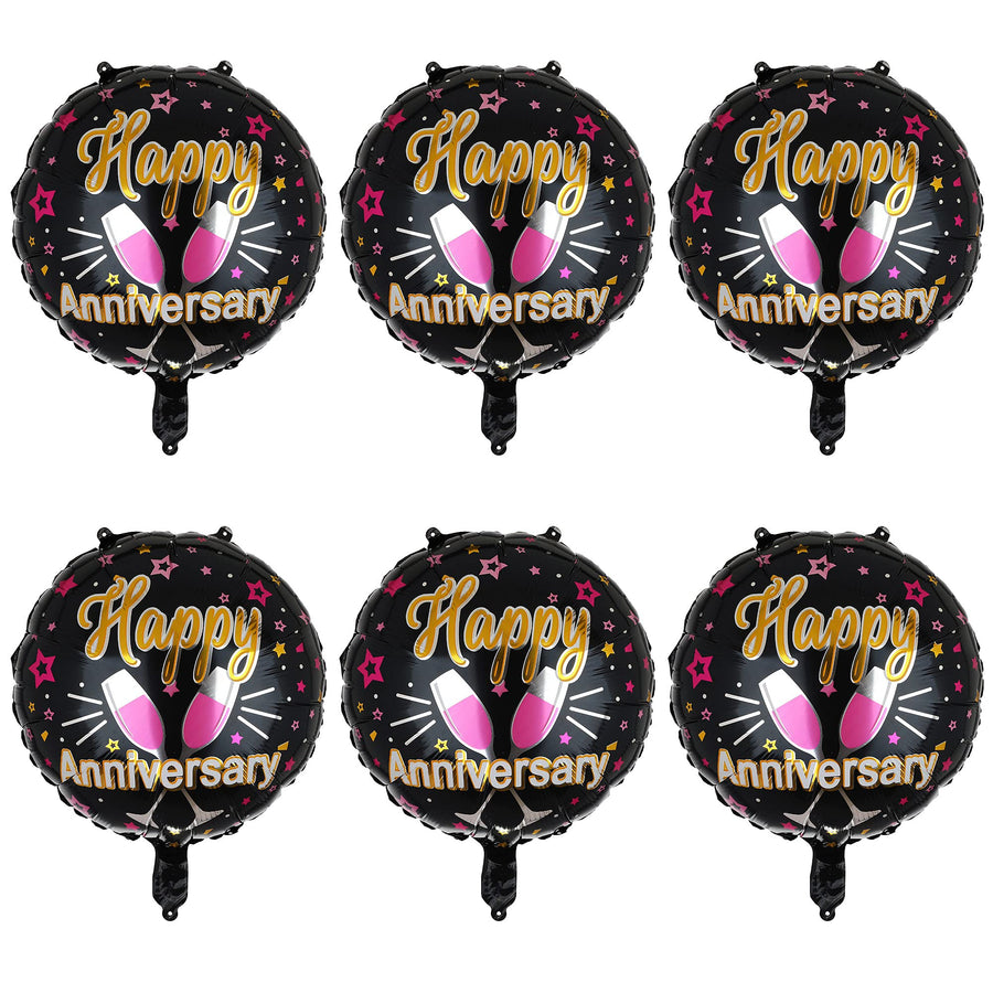 6 Pcs Anniversary Mylar Balloons Round Foil Helium Balloon Happy Birthday Party Decorations Supplies 18 Inch