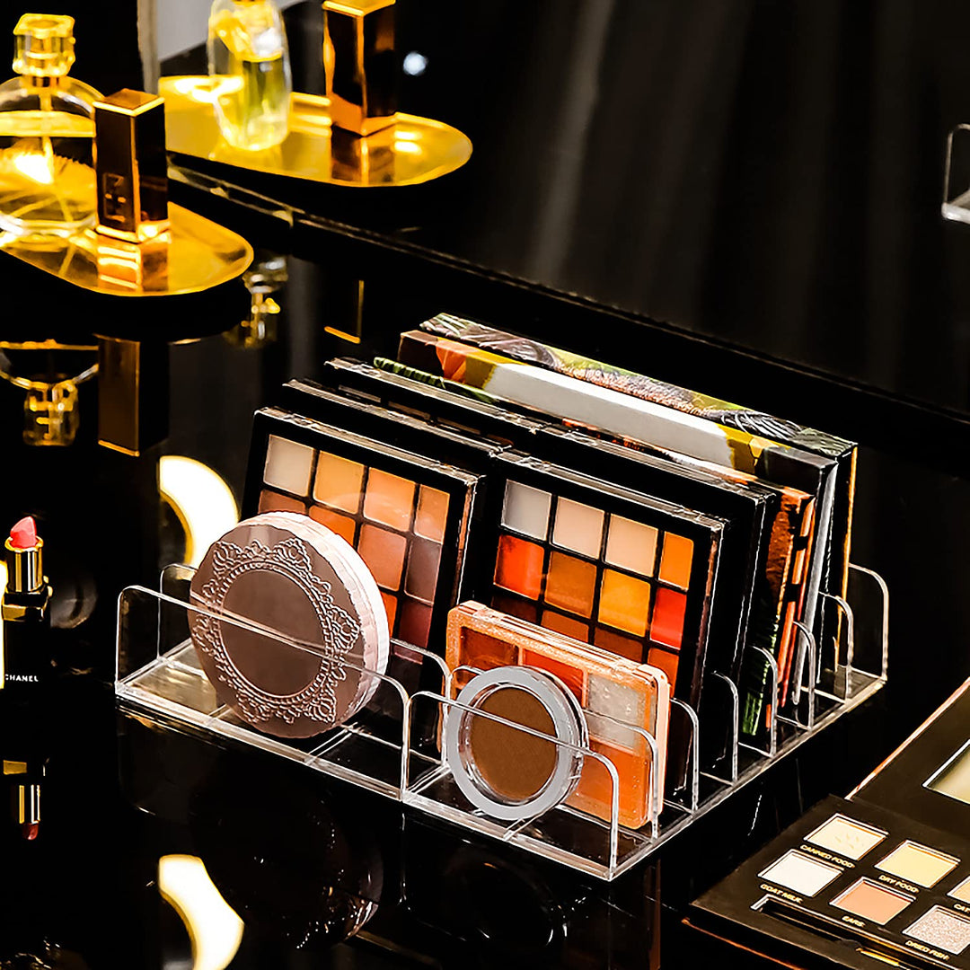 Eyeshadow Palette Makeup Organizer, Acrylic 7-Section Divided Make up Organizers and storage for Bathroom Vanity Countertop, Transparent, L