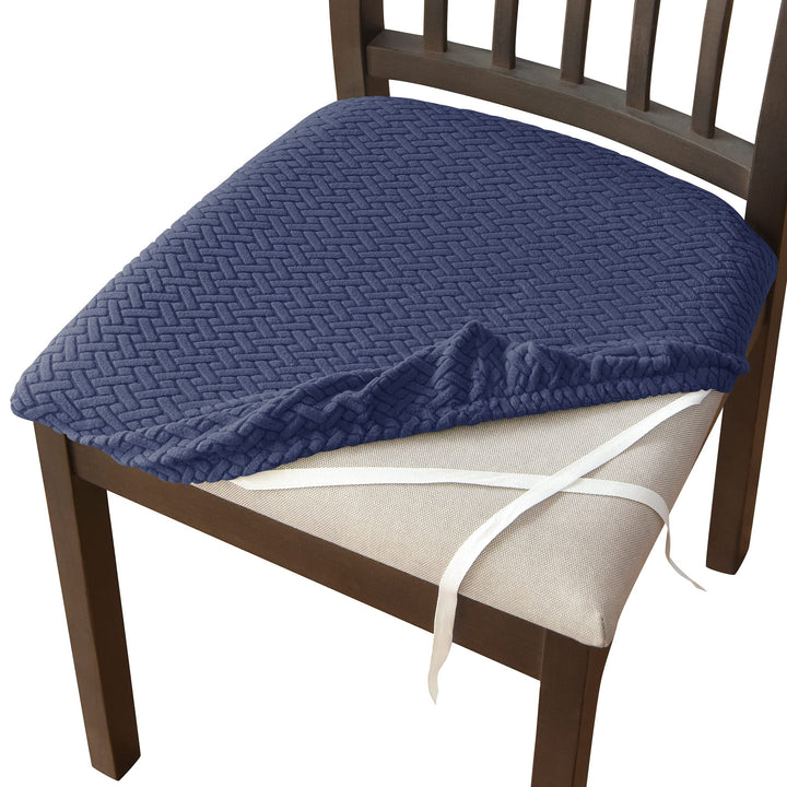 Dining Chair Seat Slipcover, Soft Stretch Chair Cushion Cover for Dining Room, Unique Geometric Jacquard Pattern,Washable Removable Chair Seat Protector with Elastic Ties,Set of 4,Jade Green