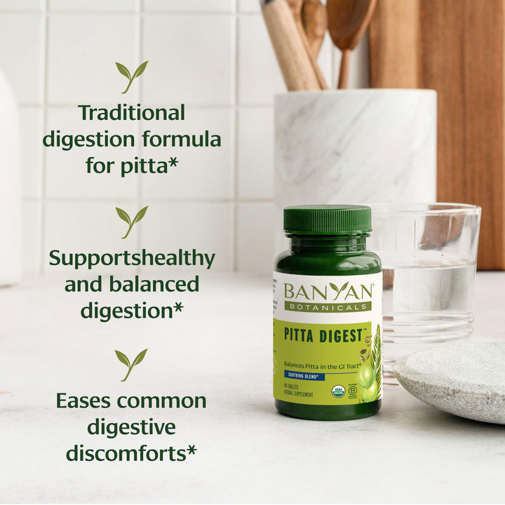 Banyan Botanicals Pitta Digest – Organic Digestive Supplement – Soothing & Calming Digestion Aid to Support a Comfortable Post-Meal Experience* – 90 Tablets – Non GMO Sustainably Sourced Vegan