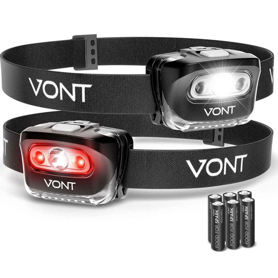 LED Headlamp [Batteries Included, 2 Pack] IPX5 Waterproof, with Red Light, 7 Modes, Head Lamp, for Running, Camping, Hiking, Fishing, Jogging, Headlight Headlamps for Adults & Kids, Red
