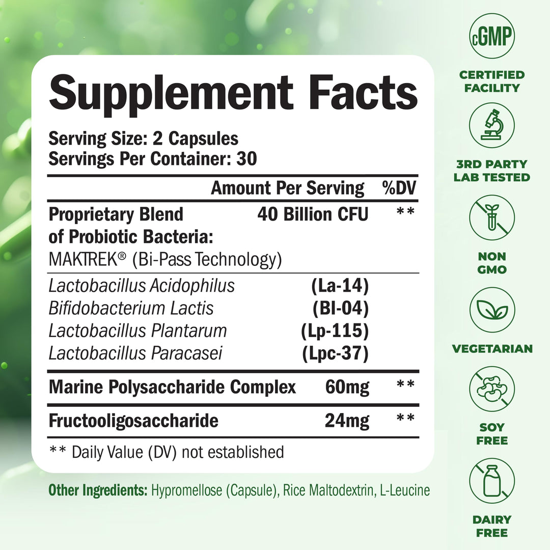 Probiotic 40 Billion CFU - Bifidus Probiotics (Probióticos) and Daily Immune Balance Probiotics for Gut and Digestive Health - 4 Clinically-Studied Strains - Shelf Stable - Dairy &amp; Soy-Free - Non-GMO