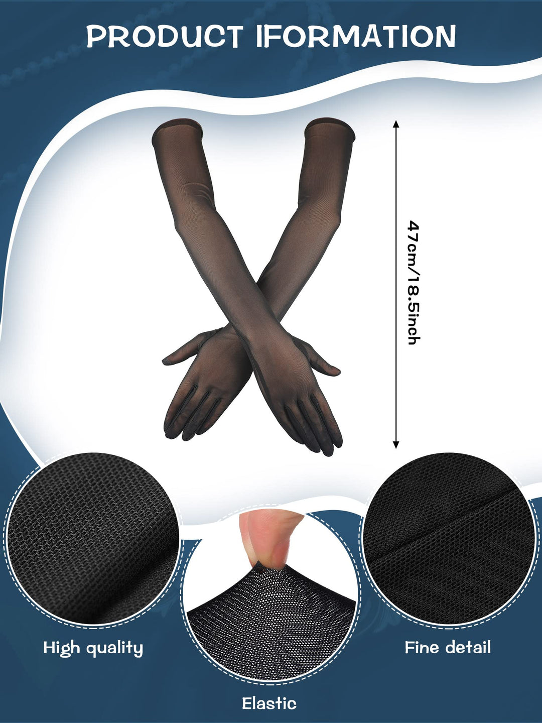 3 Pair Sheer Gloves Sheer Black Gloves Nylon Sheer Gloves Tulle Gloves Women 22 Inch Mesh Opera Gloves (Black)