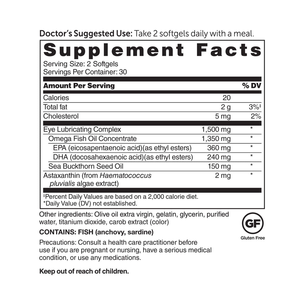 Dr. Whitaker's Eyedrate Hydration and Lubrication Supplement with Omega-3, Omega-7 and Antioxidants, 60 Softgels (30-Day Supply)