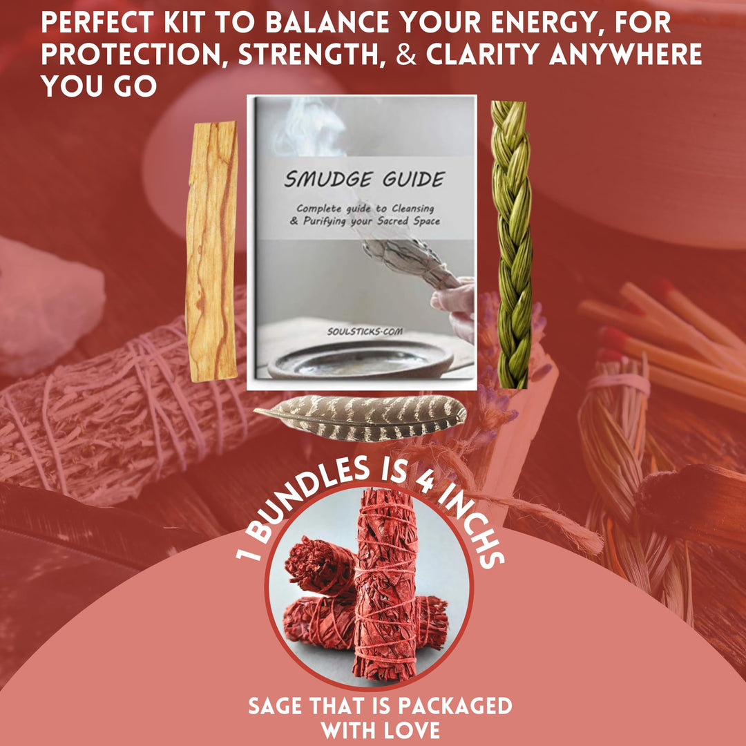 Sage Smudge Kit | Dragon&#39;s Blood Sage, Sweetgrass Braid, &amp; Palo Santo Stick(s) Smudging Kit for Meditation, Yoga, Reiki, Home Cleansing, &amp; Aromatherapy (Starter Kit, Dragons Blood Sage)