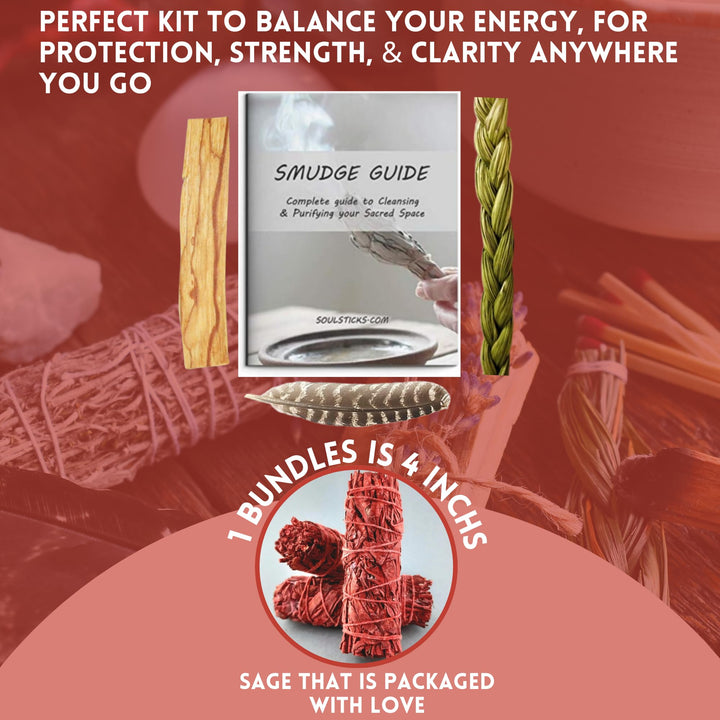 Sage Smudge Kit | Dragon&#39;s Blood Sage, Sweetgrass Braid, &amp; Palo Santo Stick(s) Smudging Kit for Meditation, Yoga, Reiki, Home Cleansing, &amp; Aromatherapy (Starter Kit, Dragons Blood Sage)