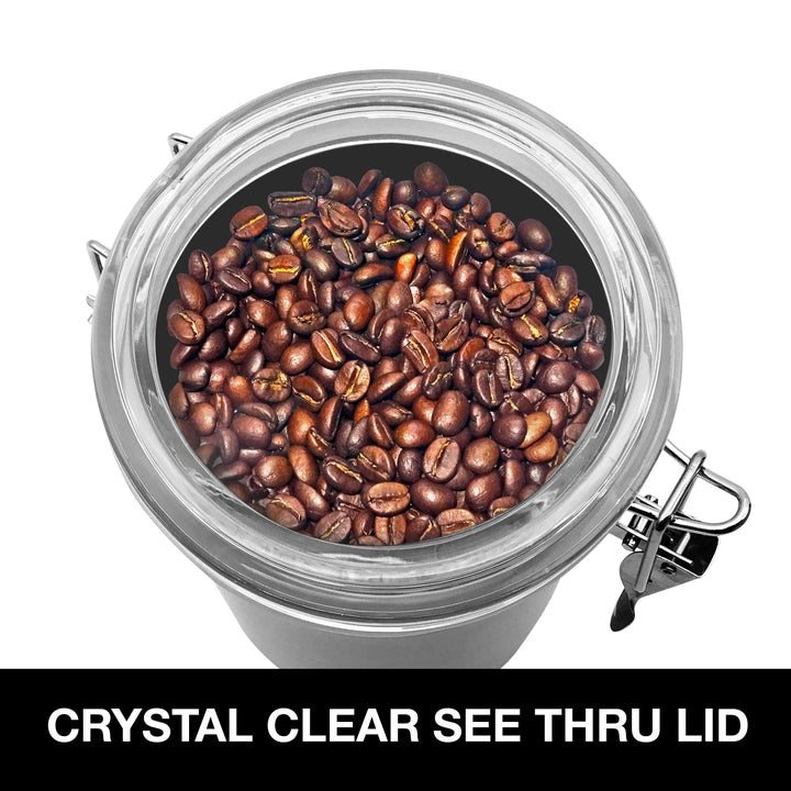 Stainless Steel Kitchen Canister 62 fl oz - Airtight Clamp Lid, Clear See-Thru Top - Ideal for Kitchen Storage, Food Storage, Pantry Storage. Large Size 5 x 7.5.