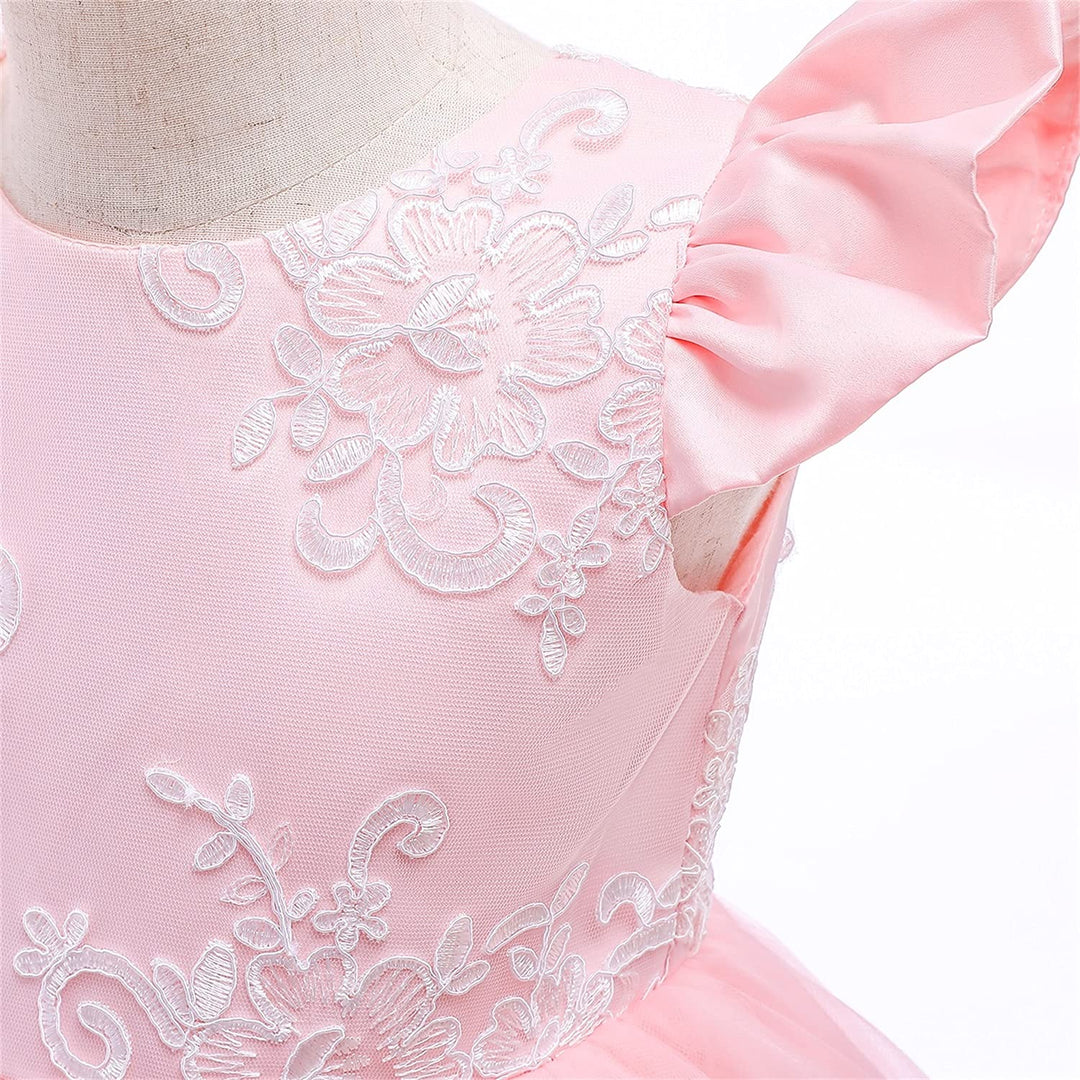 Baby Girls Lace Embroidered Bowknot Birthday Christmas Party Dress Size (90) 1-2 Years Red