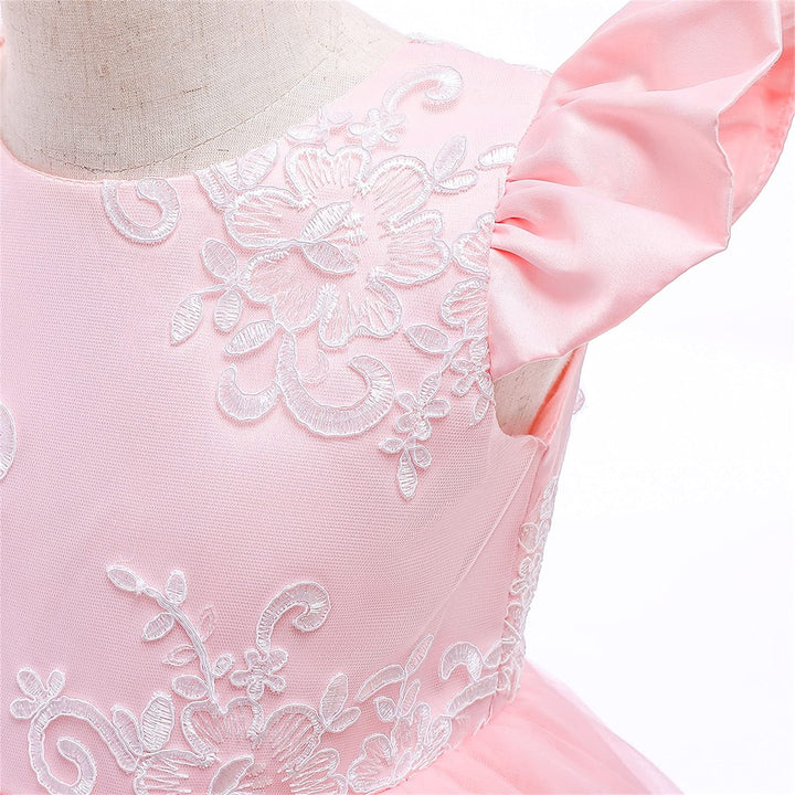 Baby Girls Lace Embroidered Bowknot Birthday Christmas Party Dress Size (90) 1-2 Years Red