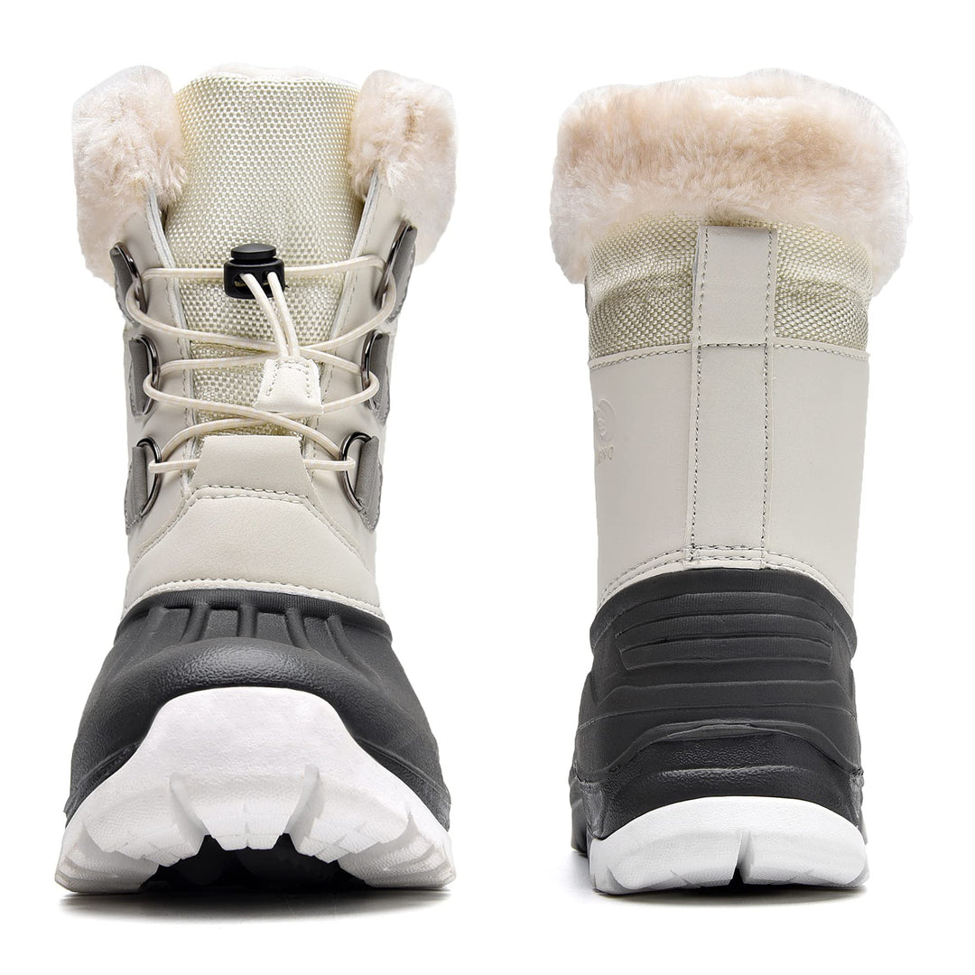 Kids Snow Boots Girls Boys Outdoor Boots Waterproof Ankle Winter Warm Boots with Fur Lined White