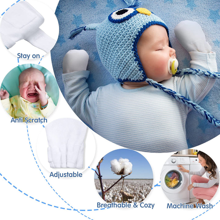 SATINIOR 8 Pairs Adjustable Baby Mittens Baby No Scratch Baby Gloves Newborn Baby Mitts Unisex for Baby Boys and Girls (0-3 Months, Light Colors)