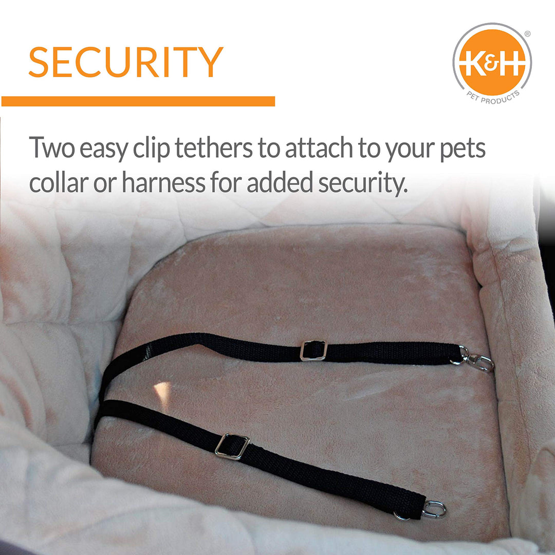 K&amp;H Pet Products Bucket Booster Dog Car Seat with Dog Seat Belt for Car, Washable Small Dog Car Seat, Sturdy Dog Booster Seats for Small Dogs, Medium Dogs, 2 Safety Leashes, Large Tan/Tan