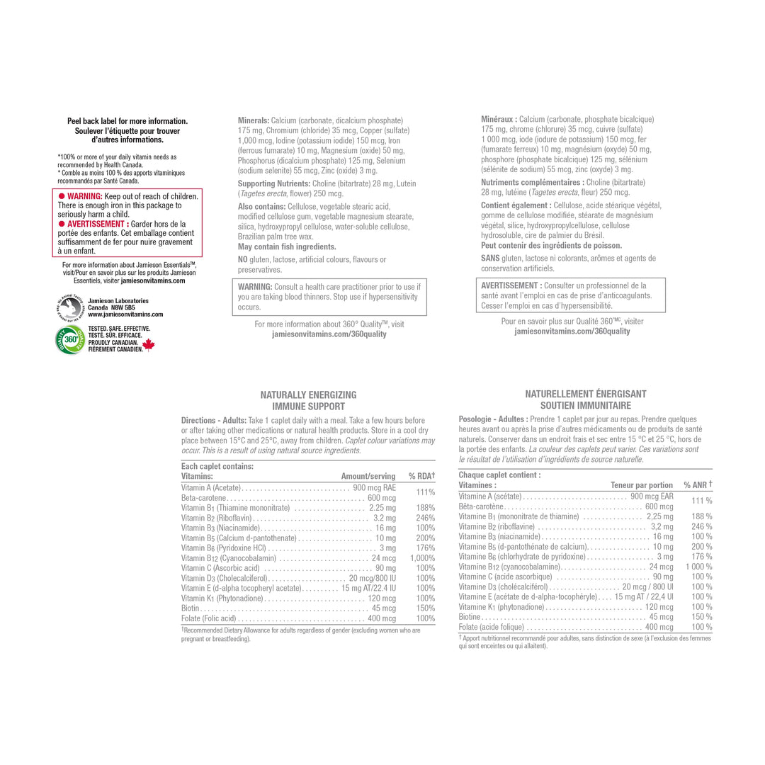 Jamieson 100% Complete Multivitamin for Adults, Supports Energy, Immunity &amp; Overall Health