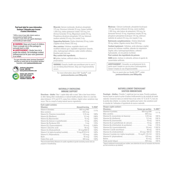 Jamieson 100% Complete Multivitamin for Adults, Supports Energy, Immunity &amp; Overall Health