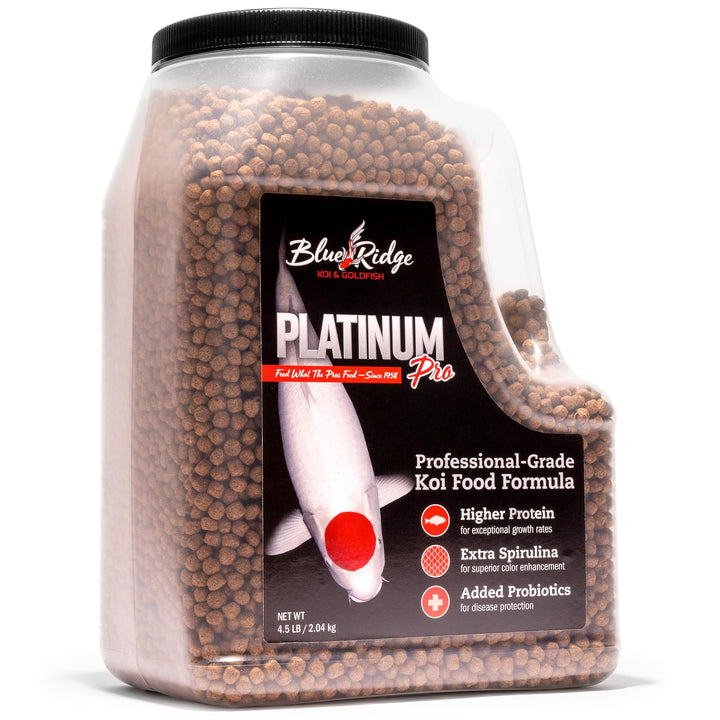 Blue Ridge Koi Fish Food 4.5lb - Koi Food 3/16” Platinum Pro Formula Goldfish Food, Premium Fish Food for Ponds, Floating Pond Pellets Fish Food