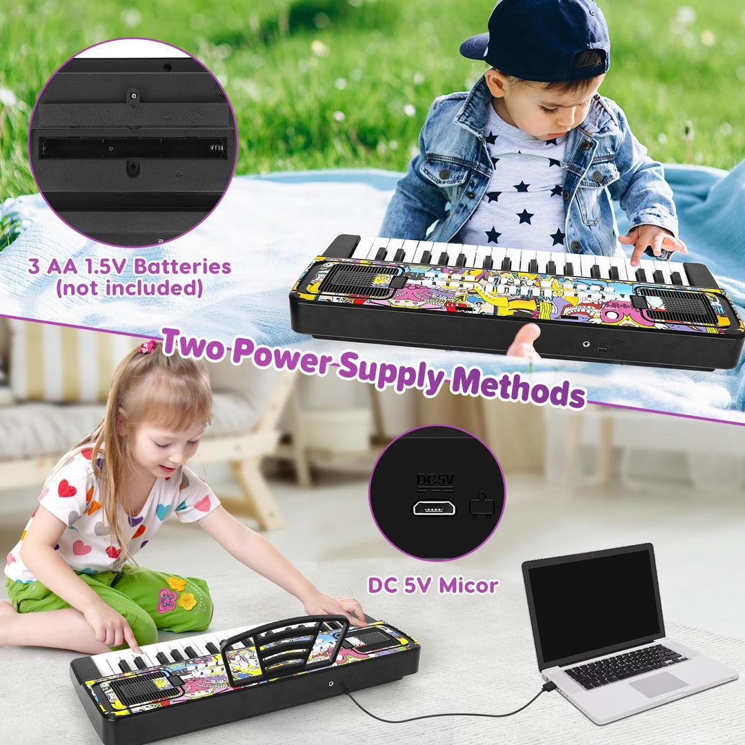 M SANMERSEN Piano Keyboard for Kids, Piano for Kids Music Keyboards 37 Keys Electronic Pianos with Music Book Bracket Musical Toys for Toddlers Kids Beginners 3-8 Years Old Girls Boys