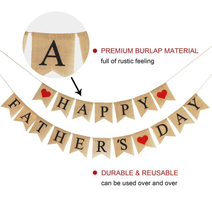Burlap Happy Fathers Day Banner | Rustic Party Decorations Family Photo Prop Celebration