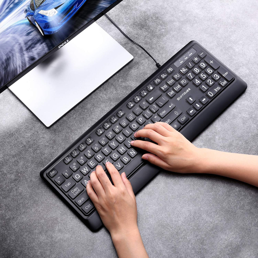 Large Letter Print Keyboard, 104 Keys Standard Full Size USB Wired White LED Backlit Computer Keyboard (KB612)