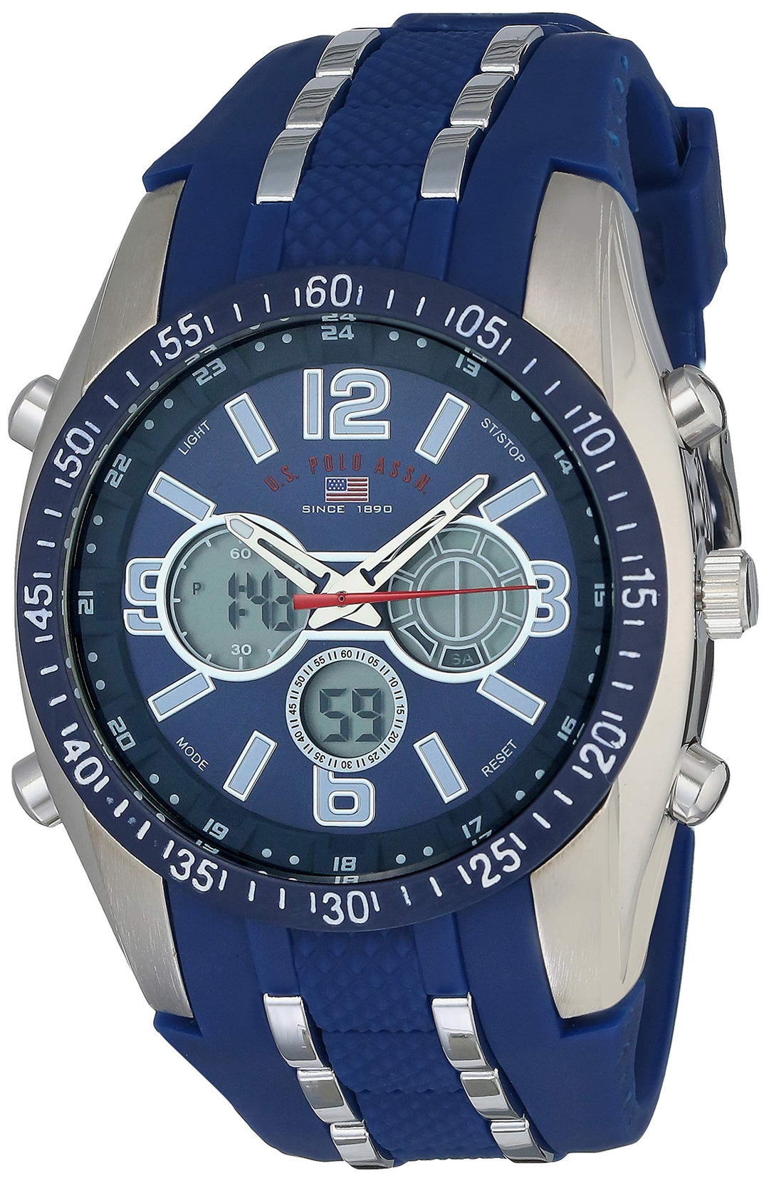 U.S. Polo Assn. Sport Men&#39;s US9284 Blue and Silver-Tone Analog/Digital Chronograph Watch