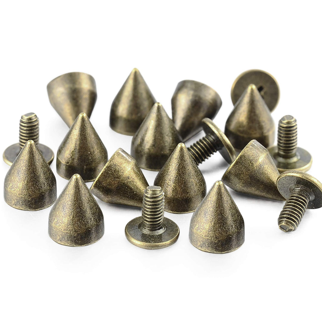 100 Sets 9MM Bronze Spikes and Studs Metal Bullet Cone Spikes Screw Back Leather Craft Rapid Rivet Screws Punk Studs and Spikes for Clothing Shoes Leather Belts Bag Rivets 11/32 Inch