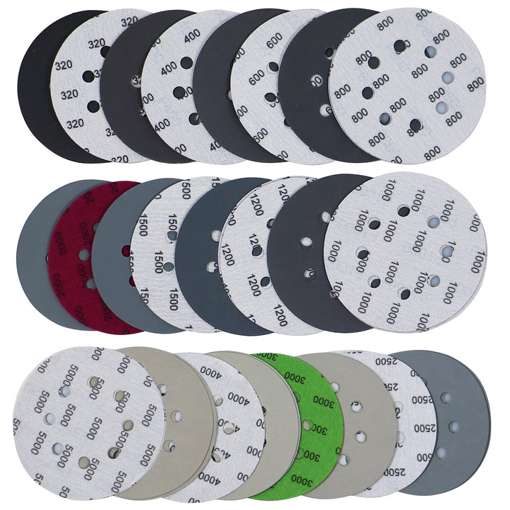 48PCS 5 inch 8 Hole #320-#5000 Sanding Discs 320 400 600 800 1000 1200 1500 2000 2500 3000 4000 5000 Grit Wet Dry Sandpaper Compatible for Random Orbital Sanders (#320-#5000 Grit Each 4PCS)
